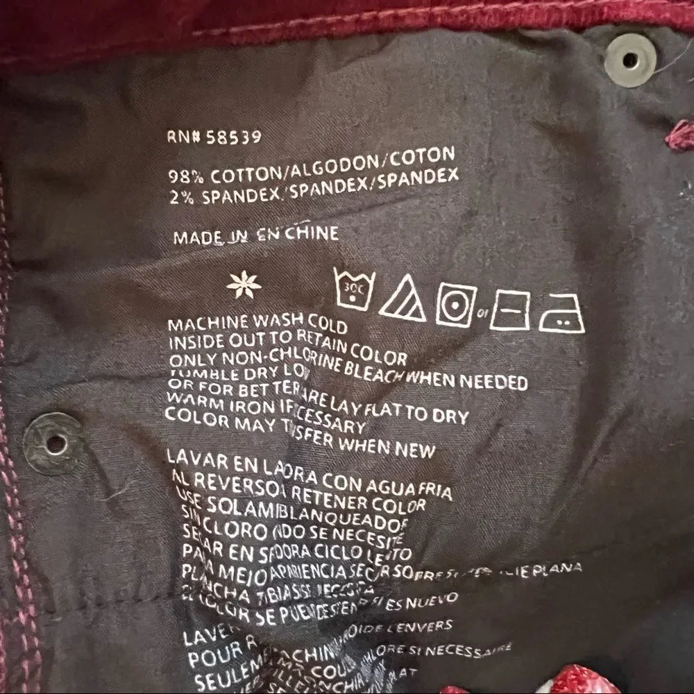 Edyson Hampton Skinny Corduroy Pants Burgundy Pinwale Cords 30 - Picture 7 of 7